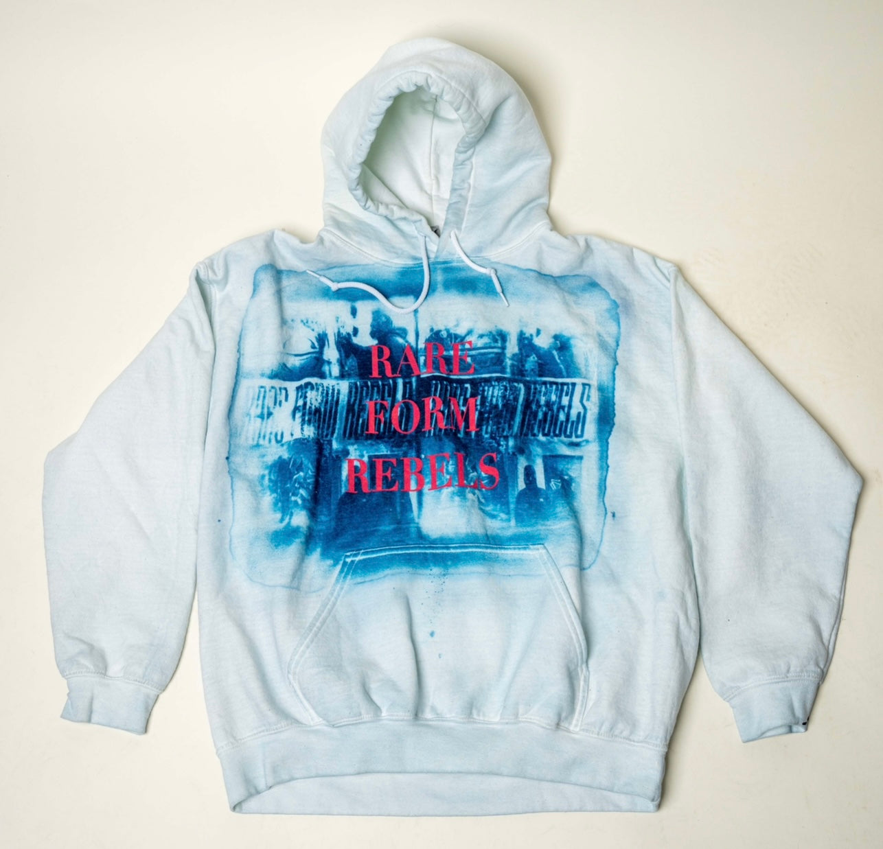 WHITE RARE FORM REBELS CYANOTYPE SCREEN PRINT HOODIE