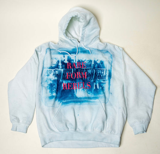 WHITE RARE FORM REBELS CYANOTYPE SCREEN PRINT HOODIE